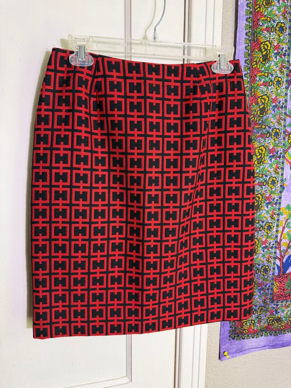 Harolds Womens Size 4 Red Black Geometric Mod Pencil Skirt Knee Length